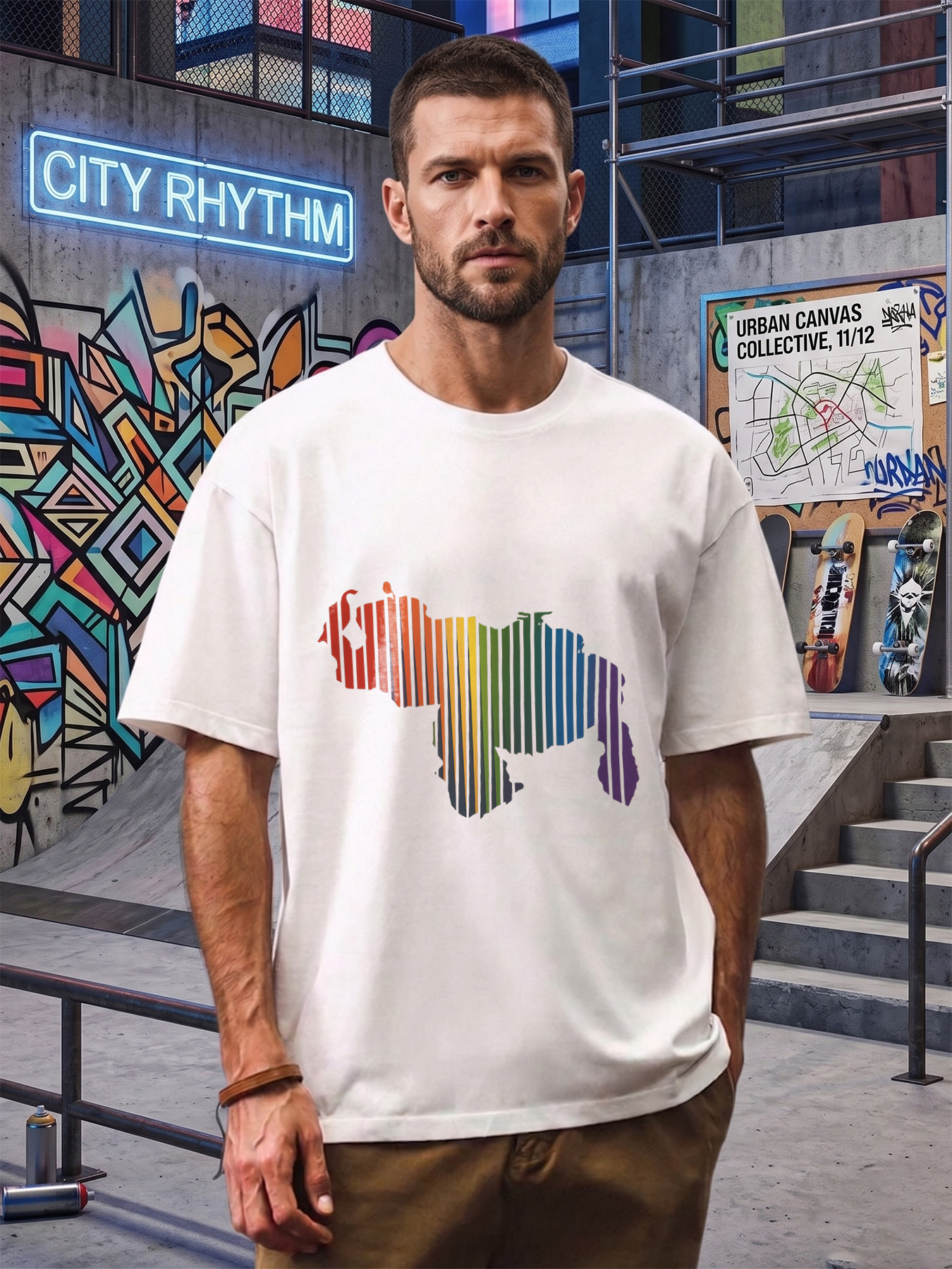Men's Rainbow Stripe Print T-Shirt Colorful Gradient Design Casual Round Neck Lightweight Breathable Summer Short Sleeve Tee for Everyday Wear and Outdoor Activities Adults Unisex Fashion Statement Top