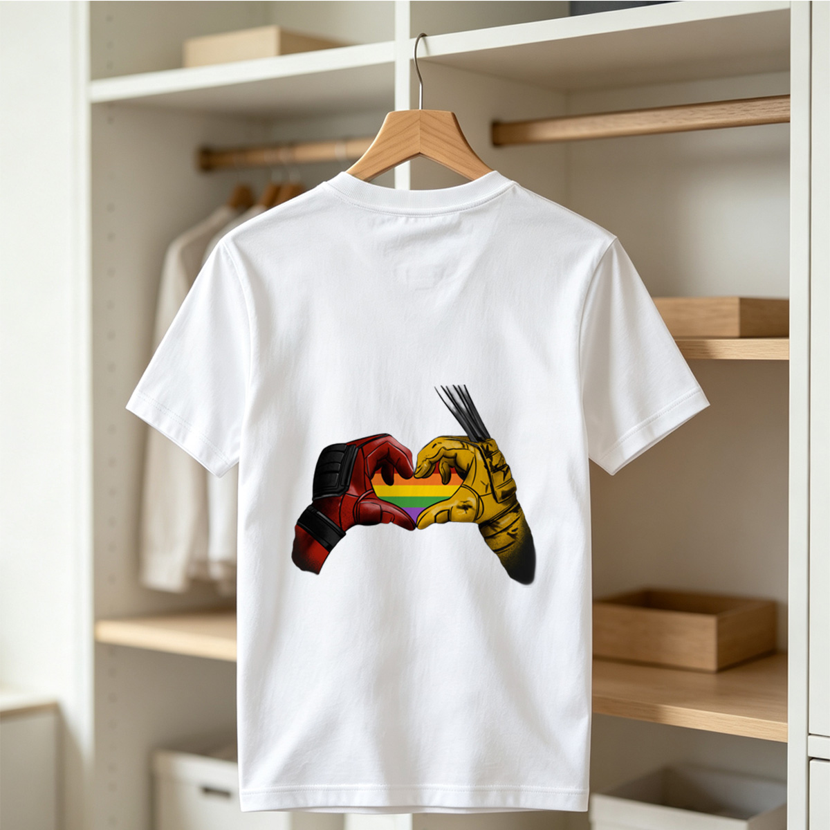 Deadpool and Wolverine Form a Rainbow Heart - Tee