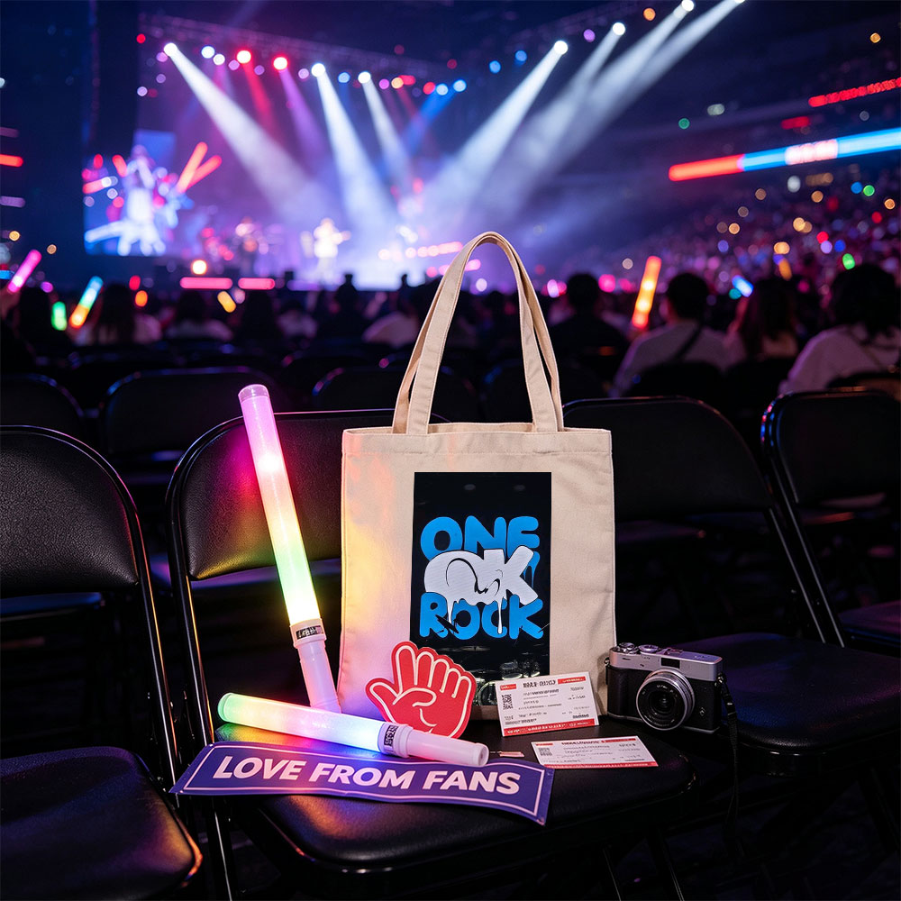 One Ok Rock Live Performance with Illuminated Stage Logo and Drum Set - Canvas tote bags