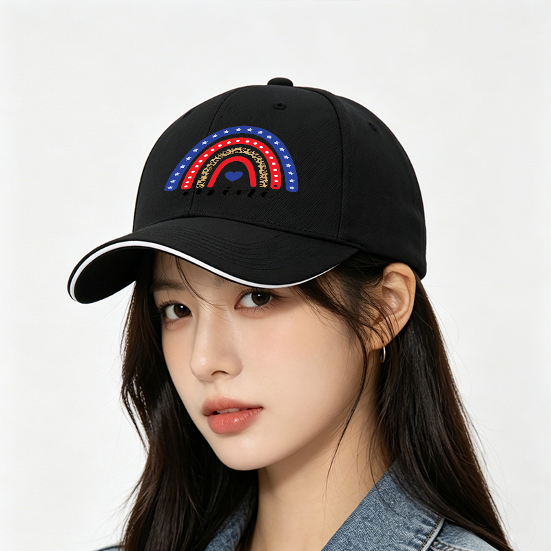Unisex Classic Sandwich Hat with Patriotic Rainbow Leopard Print Design | Casual Outdoor Sun Protection Cap for Adults and Teens | Perfect for Beach, Travel, and Daily Wear