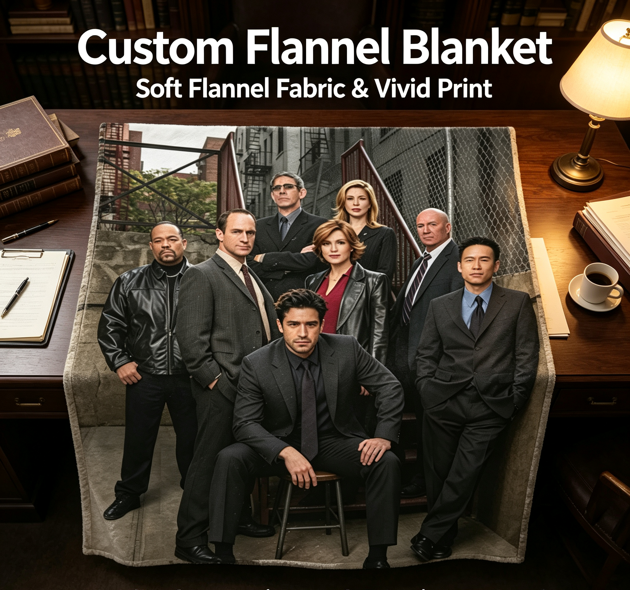 Custom Face Blanket - Law & Order: Special Victims Unit Cast Flannel Blanket for Cozy Nights, Perfect Gift or Giveaway for Fans