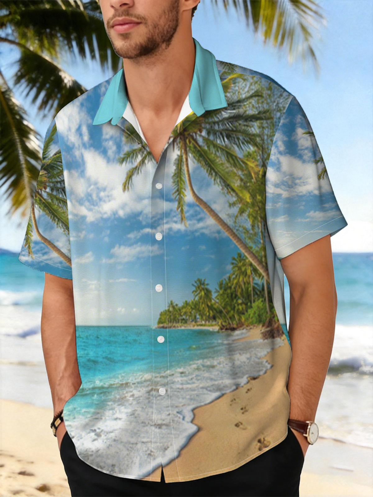 Tropical Beach with Palm Trees and Crystal Clear Water -  Shirt