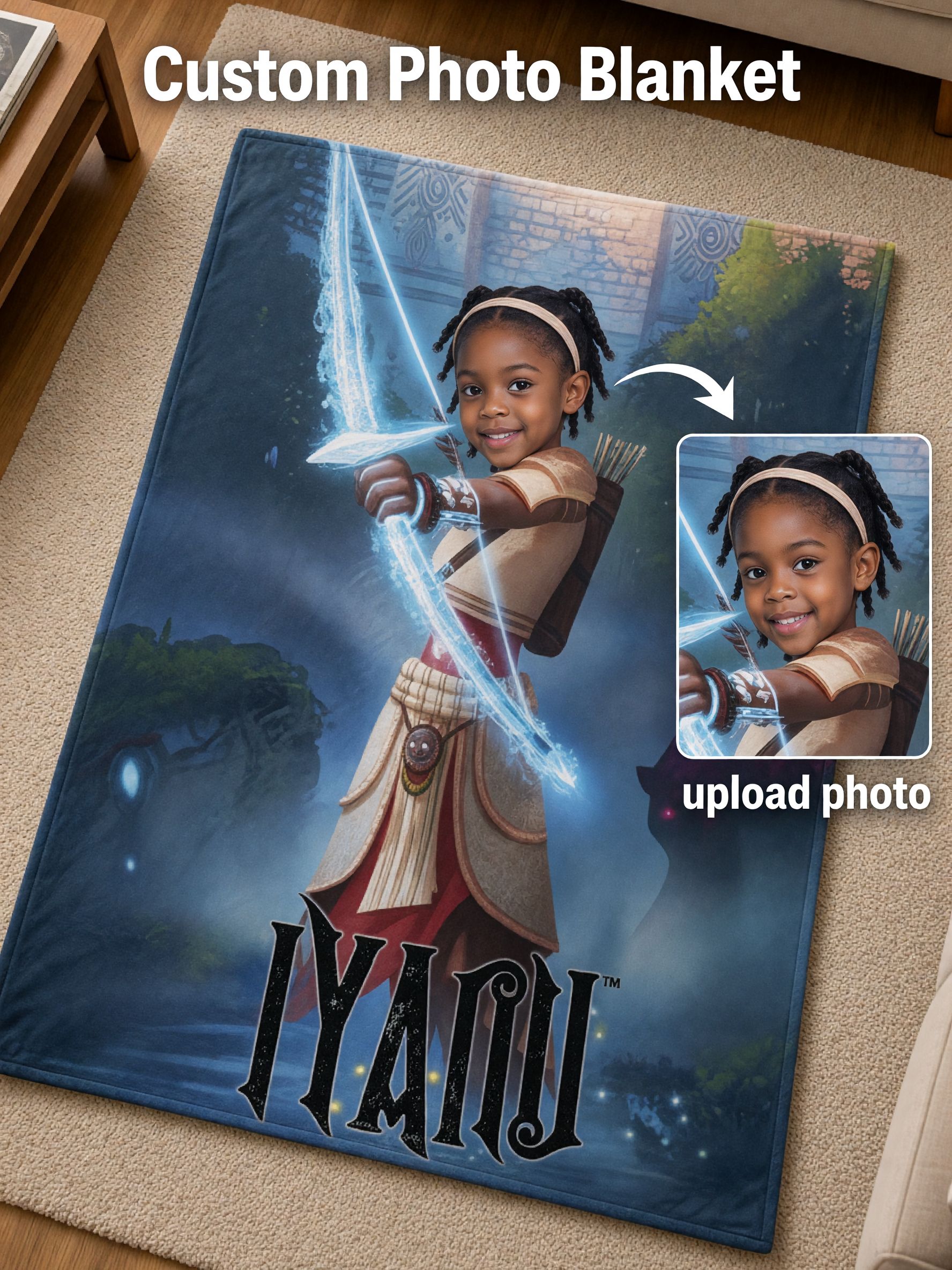 Custom Face Photo Blanket Personalized Fantasy Archer Throw Ultra Soft Skin-Friendly Flannel Bed Sofa Keepsake Gift