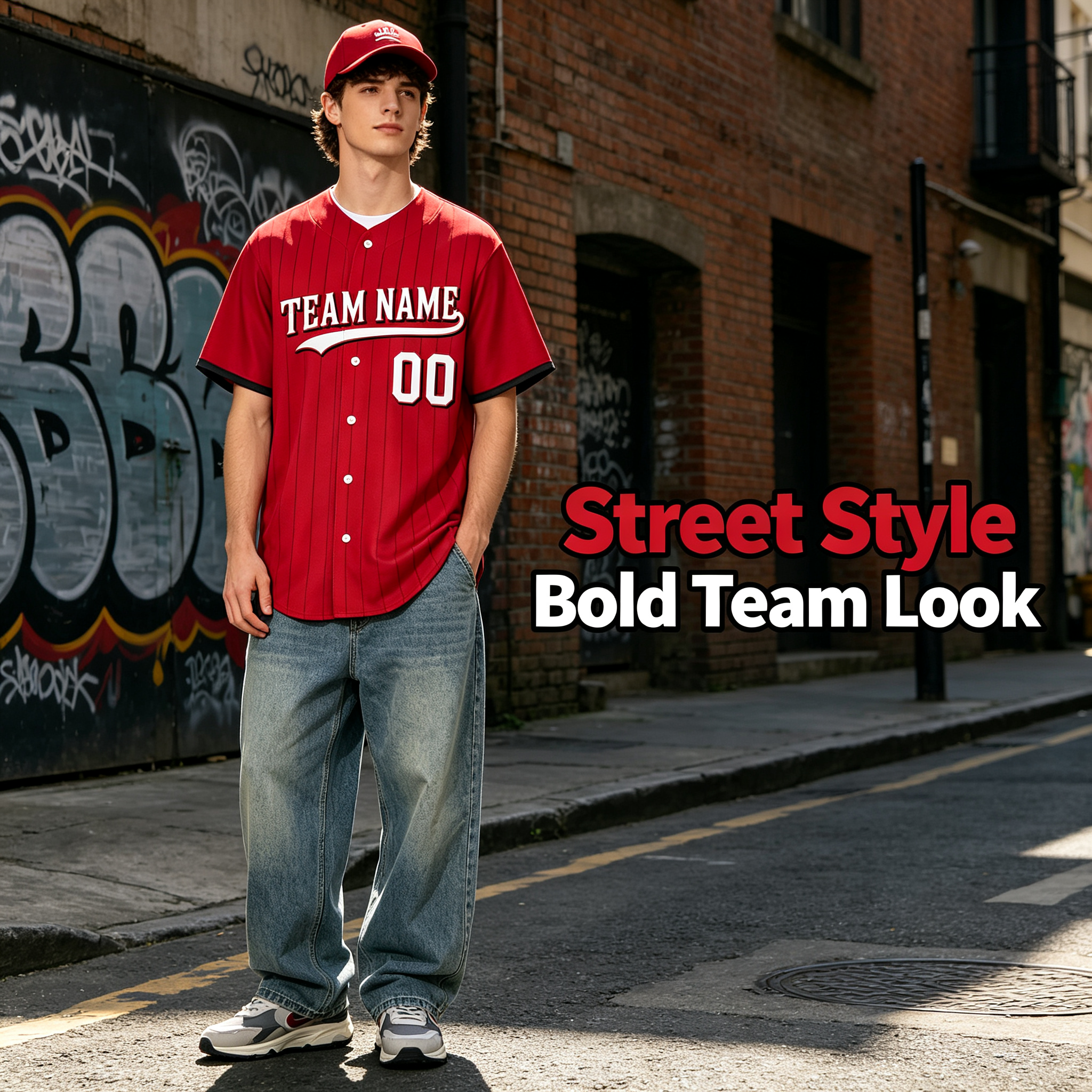 Custom Printed Cincinnati City Connect Style Baseball Jersey Crimson Red Black Trim Button Down Shirt for Men and Women