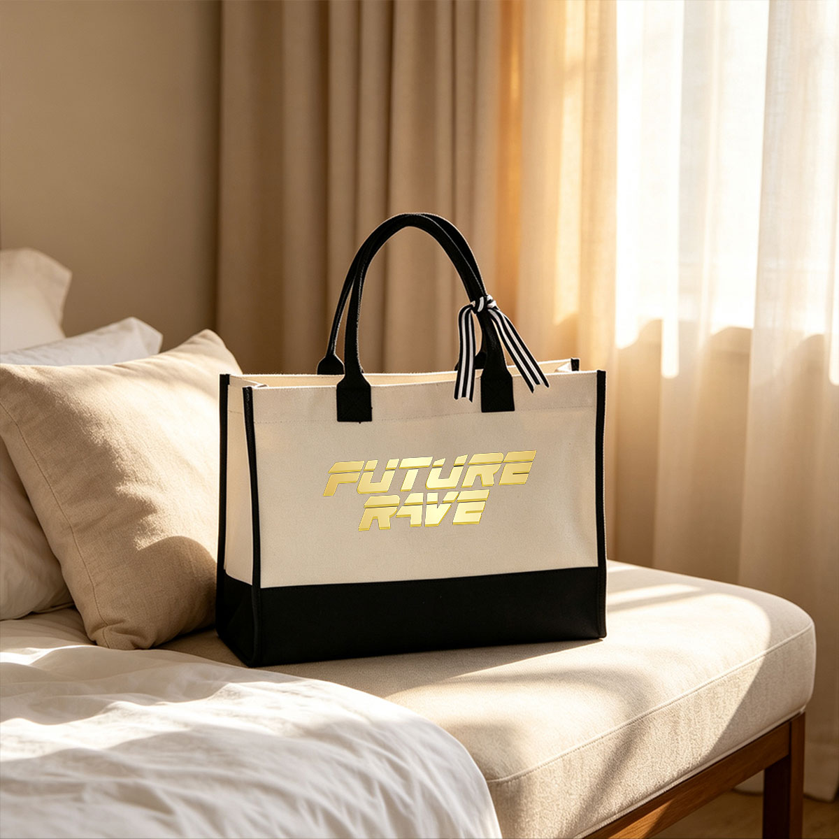 Future Rave - Canvas patchwork gift tote bag