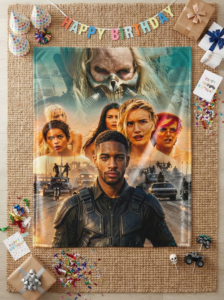 Custom Photo Face Blanket Personalized Action Movie Hero Poster Ultra Soft Flannel Throw Lightweight Cozy Fleece Bed