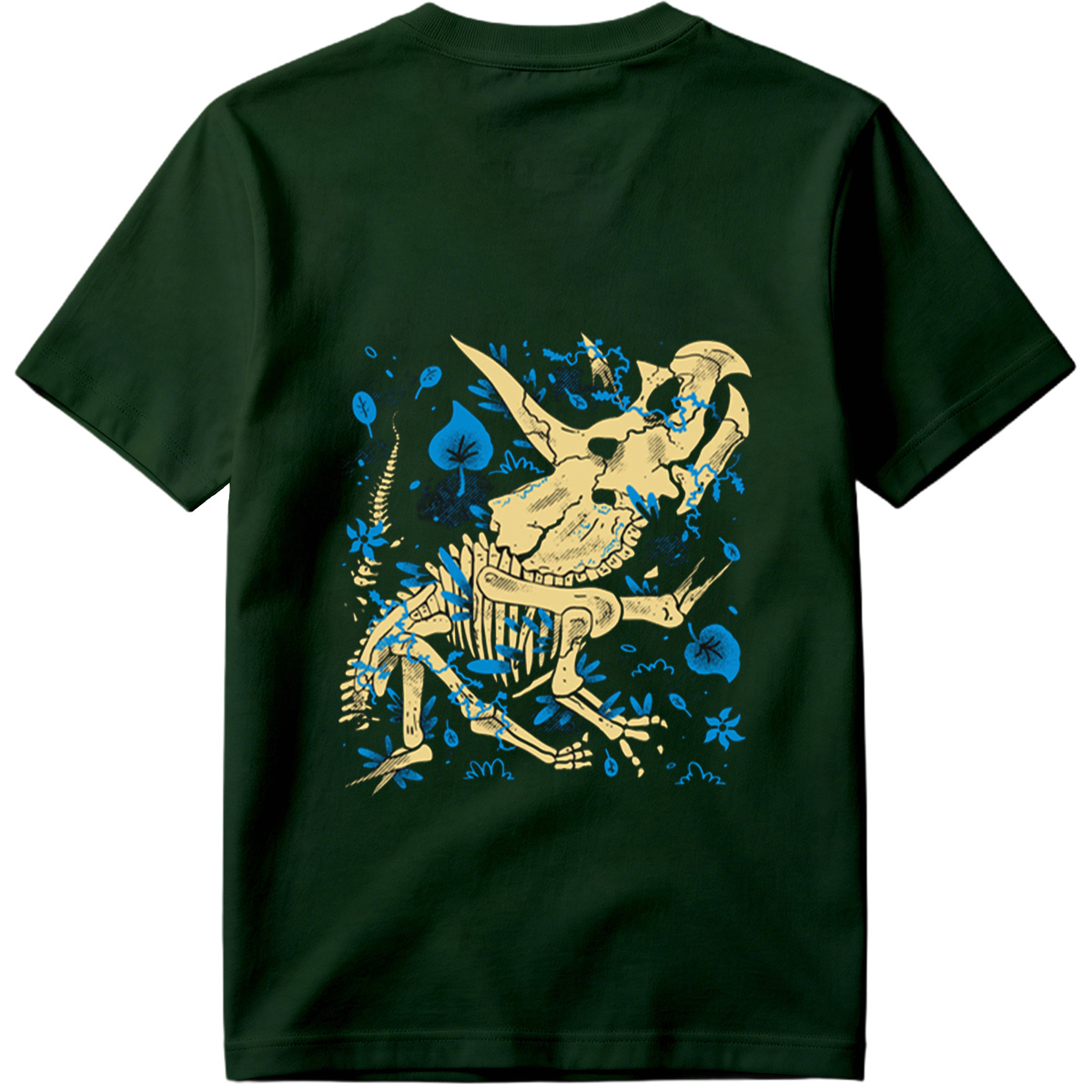 Triceratops Skeleton with Blue Leaves and Water Splash - Tee
