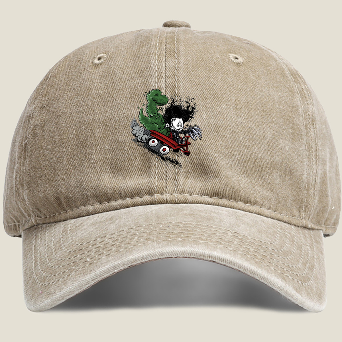 Coraline and the Green Monster in a Red Cart - Washed Denim - Baseball Cap