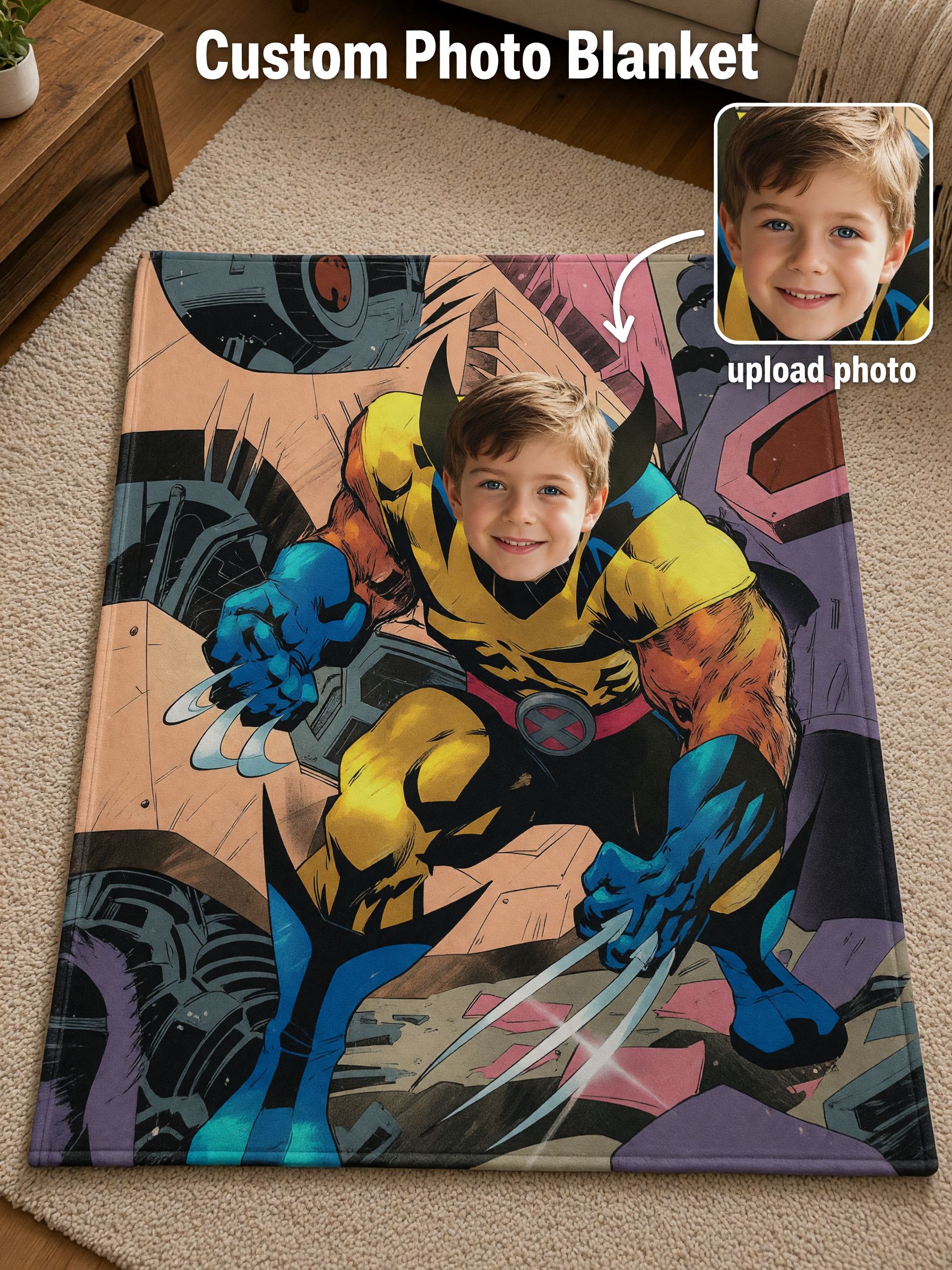 Personalized Custom Face Superhero Comic Flannel Throw Blanket, Ultra Soft Skin Friendly Plush Bed Sofa Blanket Gift