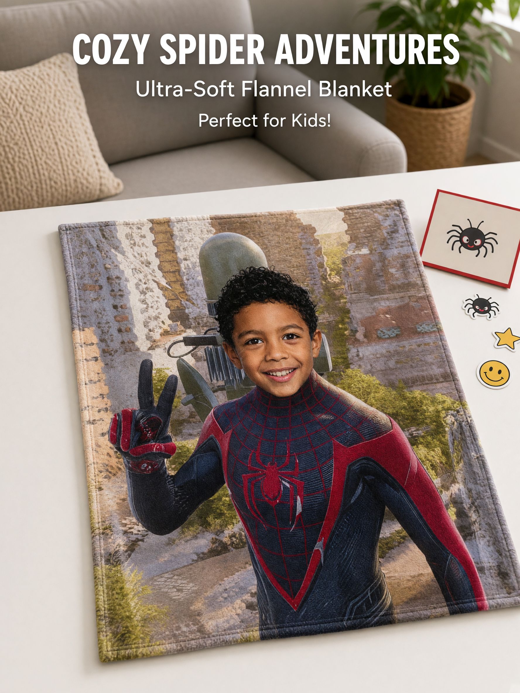 Custom Photo Blanket Personalized Superhero Portrait Ultra Soft Flannel Throw for Kids Bed Couch Cozy Keepsake Gift