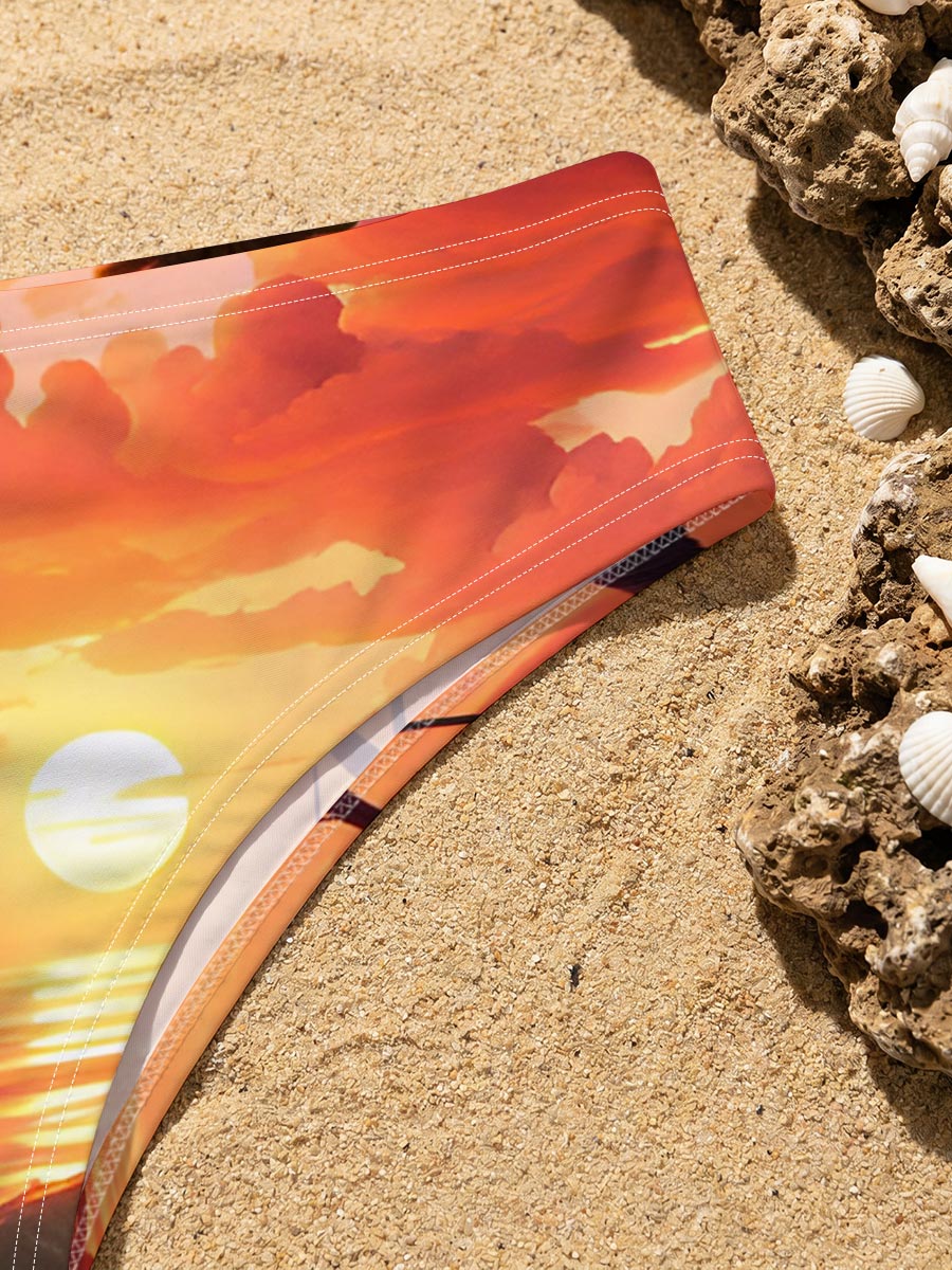 Tropical Sunset Beach with Palm Trees and Golden Waves -  Men's swim trunks