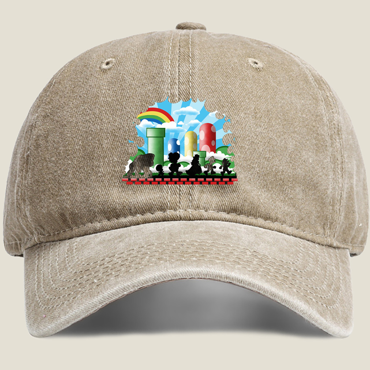 Super Mario Silhouettes: Koopa, Toad, Princess, Mario, and Luigi - Washed Denim - Baseball Cap