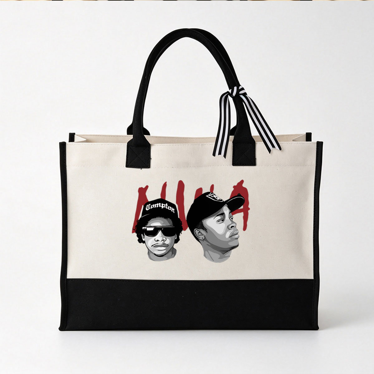 N.W.A: Ice Cube and Dr. Dre in iconic Compton caps - Canvas patchwork gift tote bag