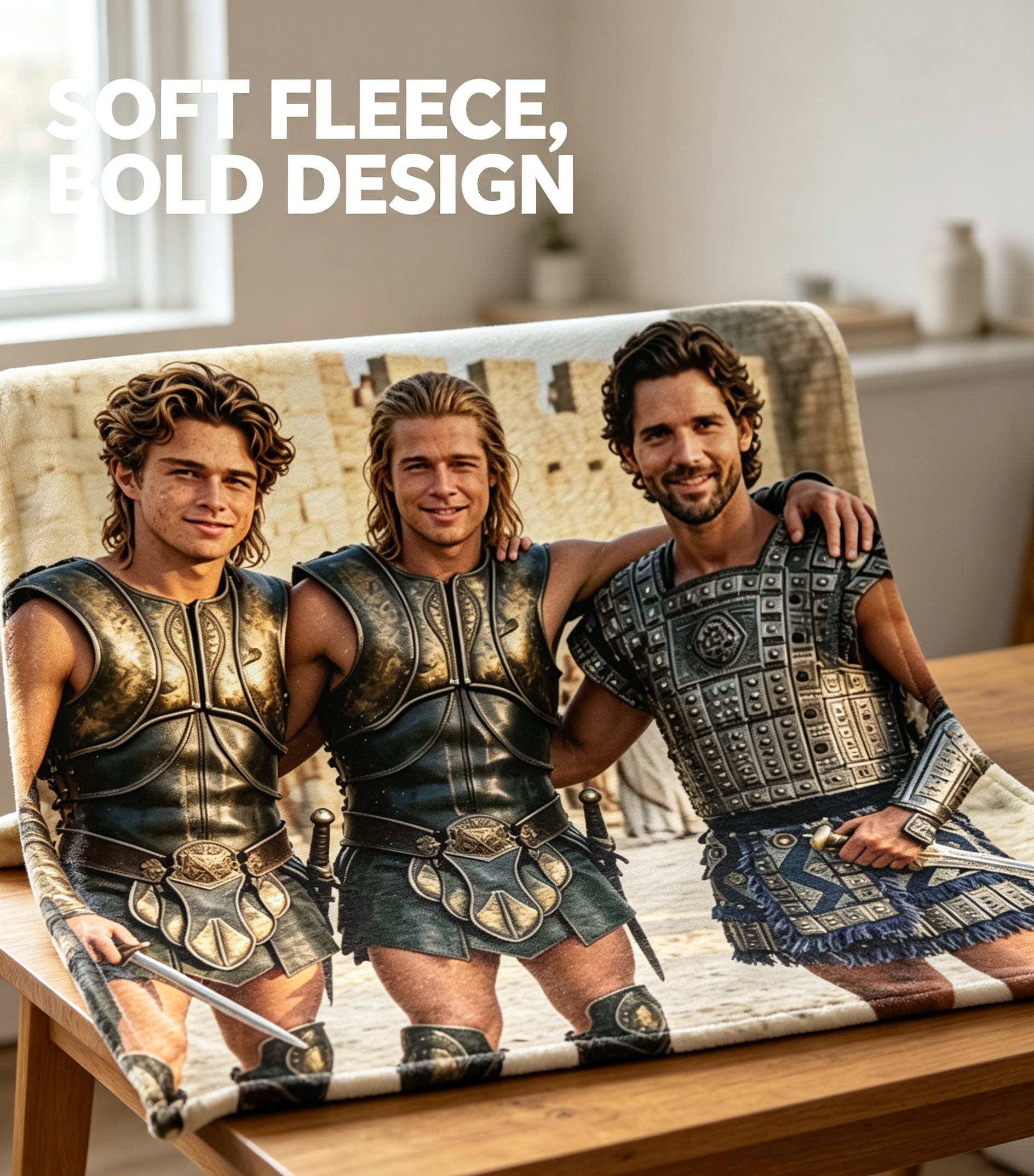 Custom Face Blanket Featuring Trojan Warriors from Historical Epic Film Flannel Blanket Perfect for Movie Fans and Ancient History Enthusiasts Ideal Gift or Giveaway for Birthdays and Holidays