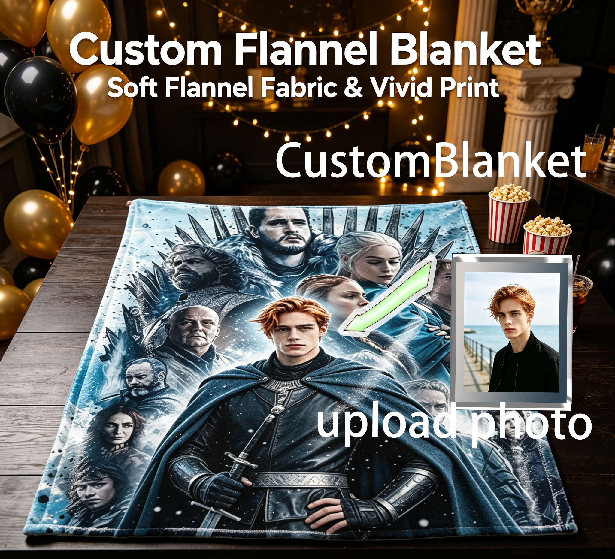 Custom Face Blanket Game of Thrones The Final Season Flannel Blanket for Couch, Bed, or Travel Perfect Gift for Fans and Collectors