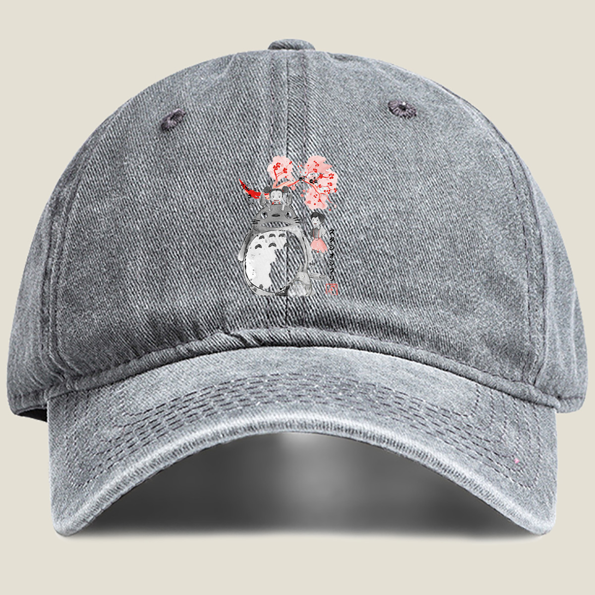 Totoro, Mei, and Satsuki from Studio Ghibli - Washed Denim - Baseball Cap