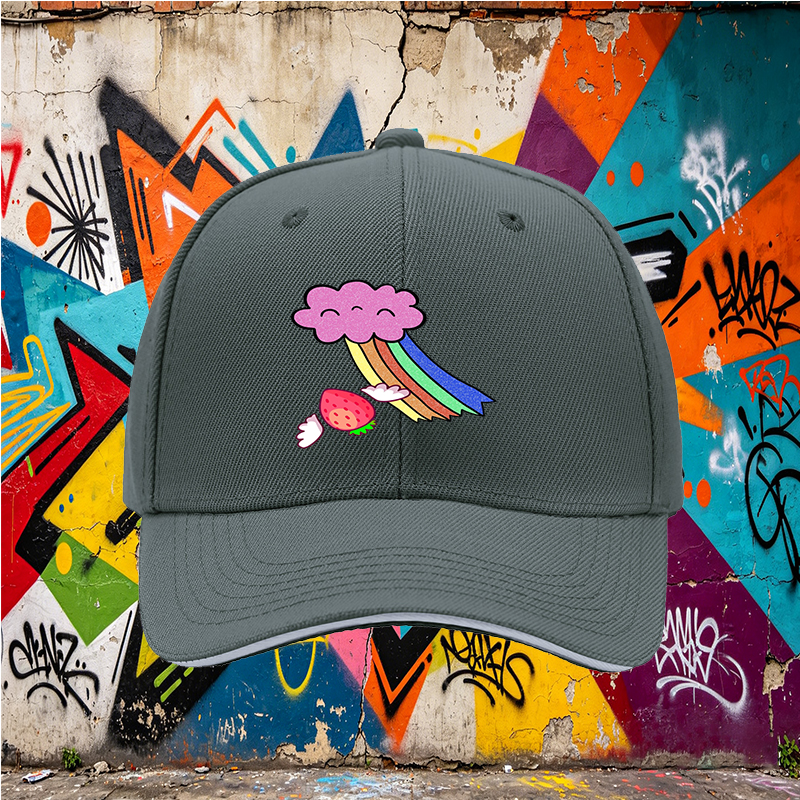 Unisex Classic Sandwich Hat with Strawberry Wings and Rainbow Cloud Print | Perfect for Casual Outings, Festivals, and Everyday Wear | Ideal for Teens and Adults Seeking Fun, Colorful Headwear