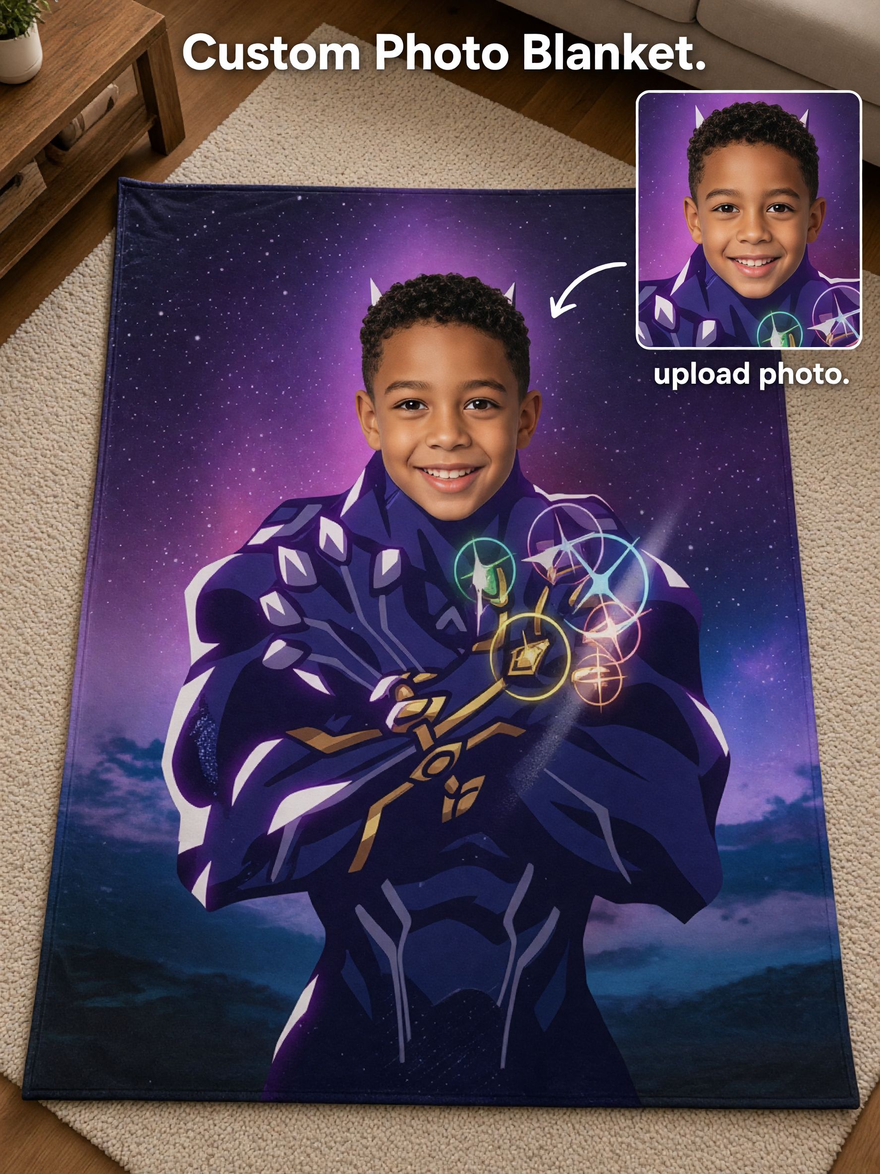 Custom Photo Face Superhero Blanket, Soft Flannel Fleece Throw, Personalized Portrait Keepsake Gift for Kids