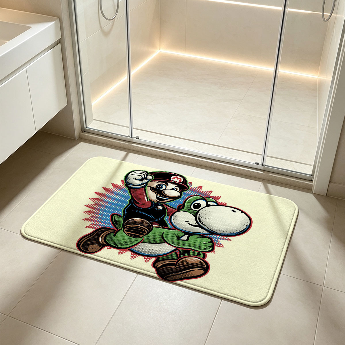 Mario and Yoshi in Action Pose - Flannel floor mat