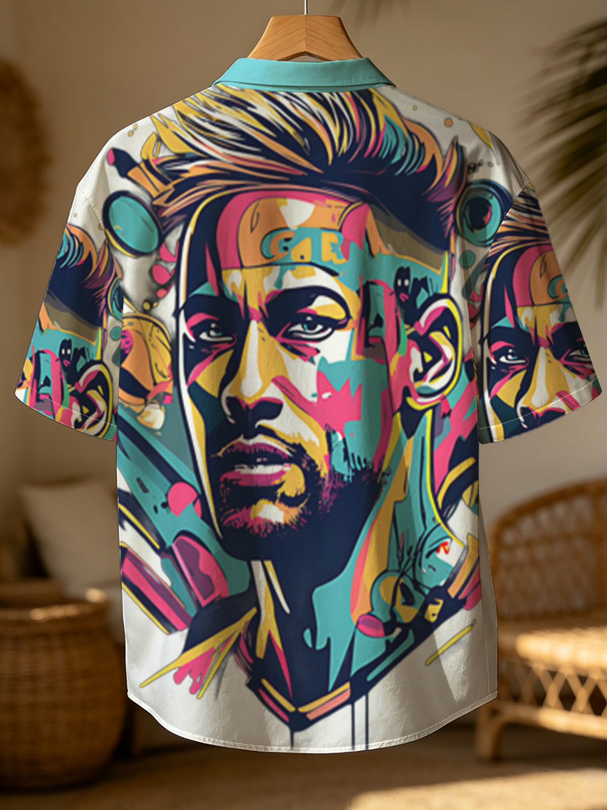Colorful Abstract Portrait of a Man with Vibrant Patterns and Dynamic Elements -  Shirt