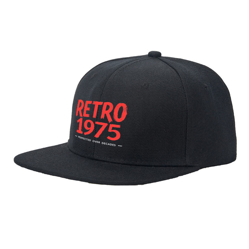 Flat Brim Baseball Cap Retro 1975 Brushstroke Design Streetwear Underground Skate Style for Basketball Court Skate Park Urban Lifestyle Skaters Rappers Streetwear Enthusiasts
