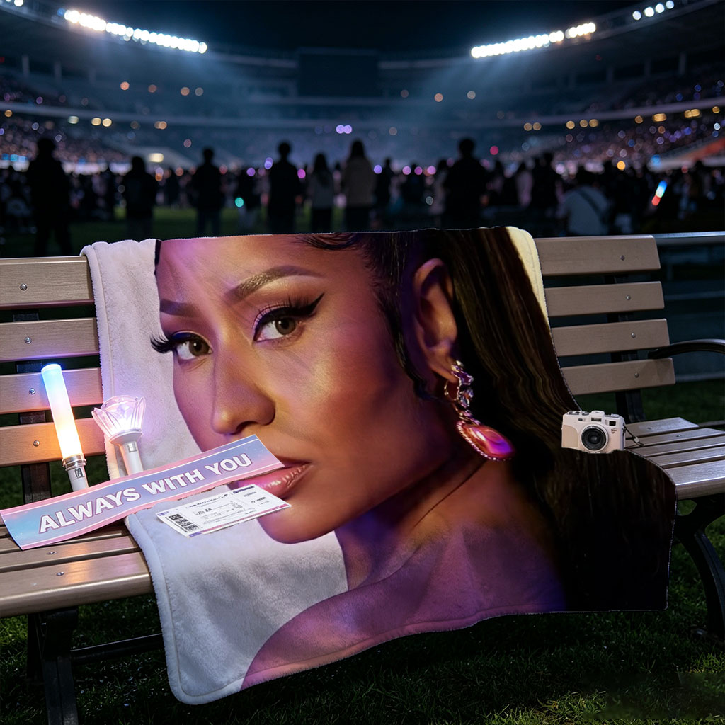 Nicki Minaj in a Stunning Portrait with Bold Makeup and High Ponytail Under Purple Lighting - Blankets