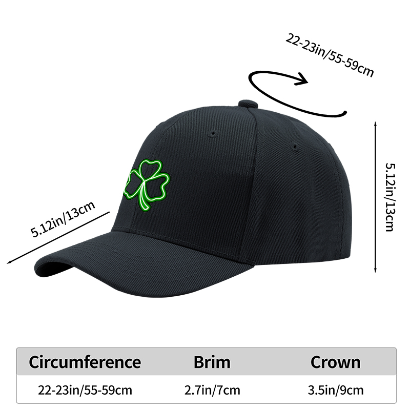 1pc New Baseball Cap with Neon Green Clover Print and Glowing Design Unisex Adjustable Hat for Outdoor Activities and Casual Wear Adults and Teens