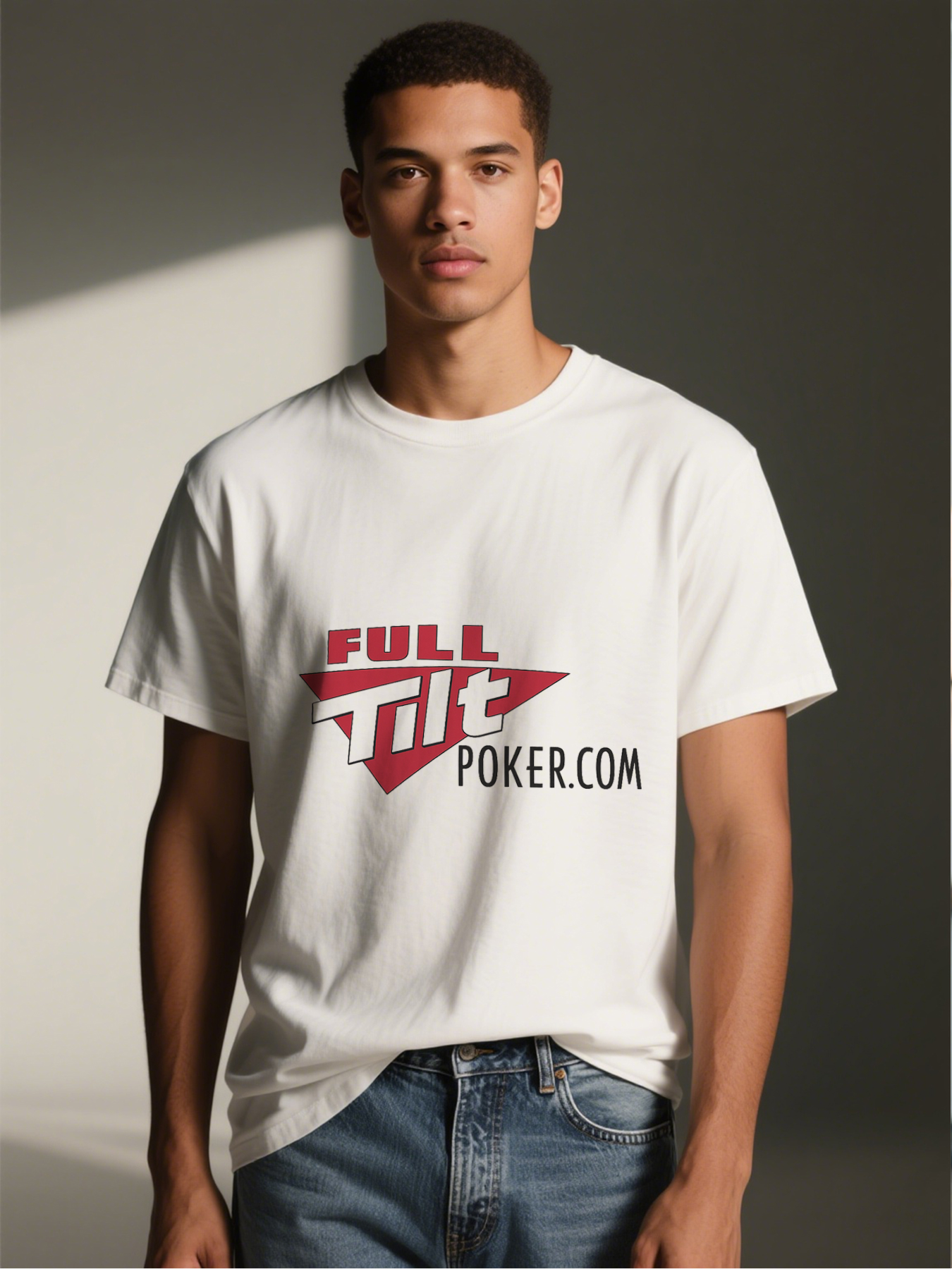 Men's Full Tilt Poker Logo Print T-Shirt Casual Round Neck Summer Lightweight Breathable Short Sleeve Tee for Poker Enthusiasts and Gaming Fans