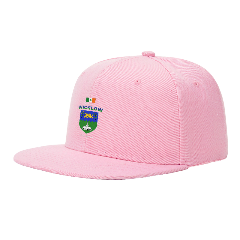 Flat Brim Baseball Cap County Wicklow Crest Irish Flag Lion Church Design Streetwear Underground Skate Style for Basketball Court Skate Park Urban Lifestyle Skaters Rappers Streetwear Enthusiasts Free Spirits Edition