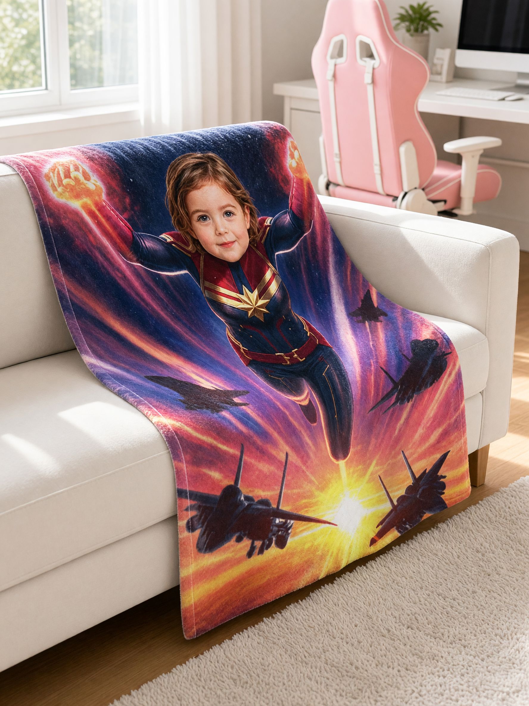 Personalized Superhero Face Blanket, Custom Photo Flannel Fleece Throw, Ideal Cozy Gift for Kids