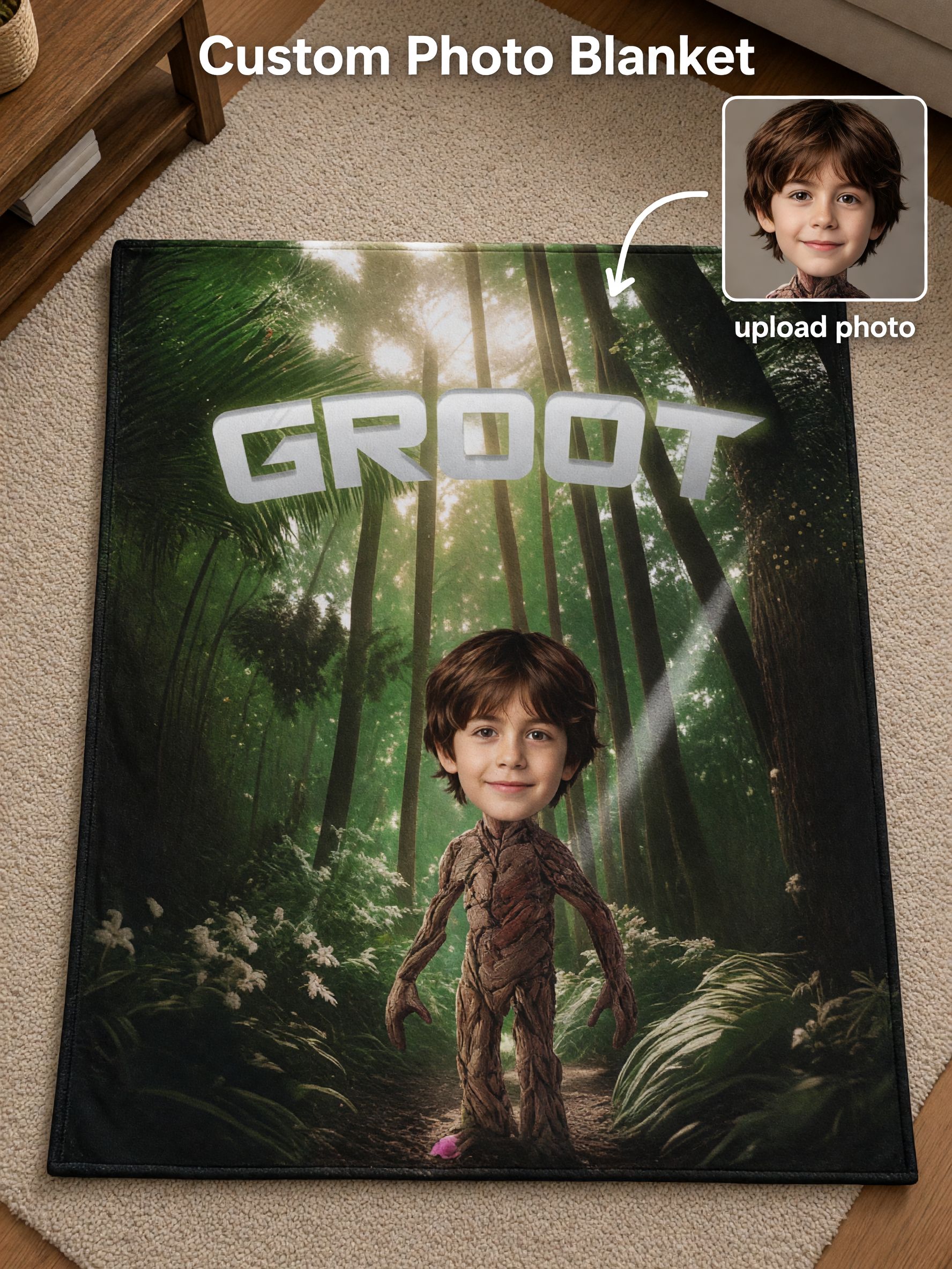 Personalized Photo Face Flannel Blanket Custom Forest Superhero Character Throw Soft Anti Pilling Bed Sofa Fleece Gift