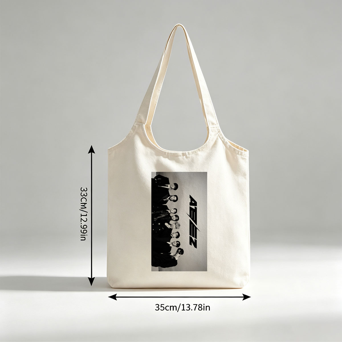 SEVENTEEN in Formal Attire Standing in a Line with Bold Logo on Gray Background - Canvas shoulder bags/