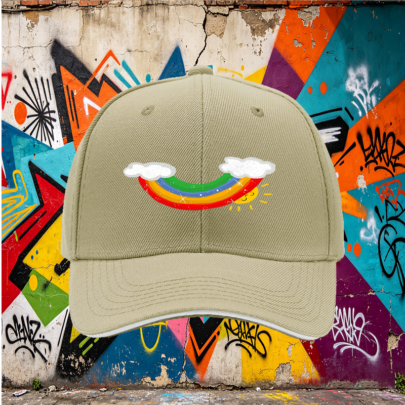 Unisex Classic Sandwich Hat with Rainbow and Sun Print | Perfect for Outdoor Activities, Beach, Camping, Daily Wear | Ideal for Adults and Teens Seeking Fun, Colorful Headwear