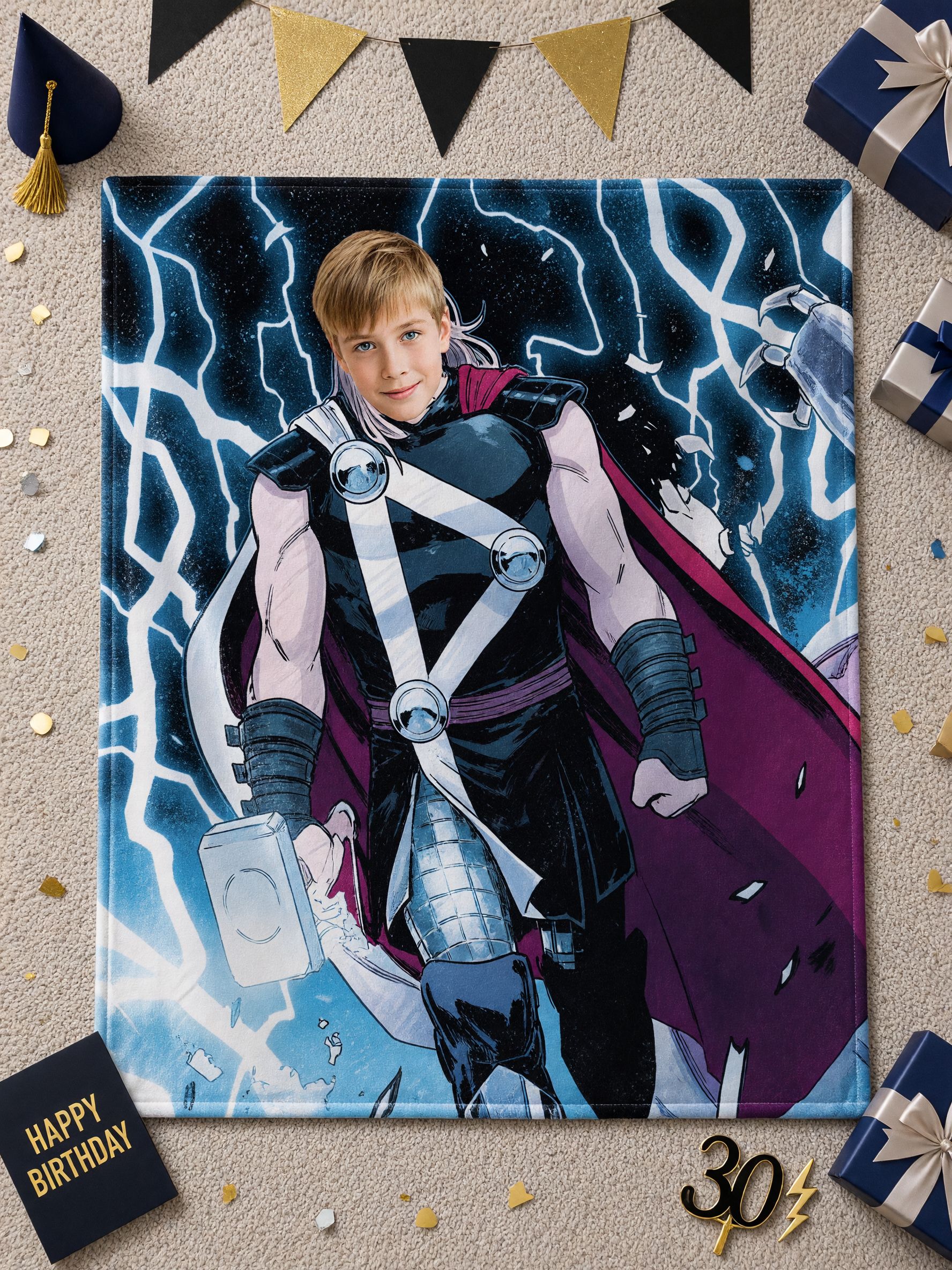 Personalized Face Superhero Flannel Blanket, Custom Photo Cozy Throw for Kids and Comic Fans, Ideal Warm Gift