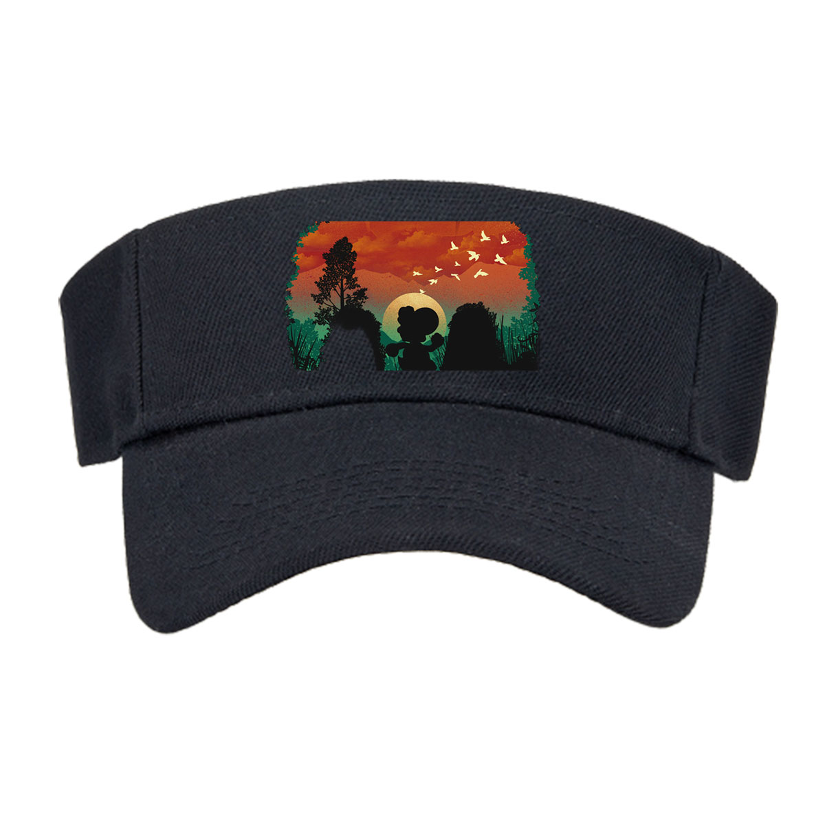 Mickey Mouse Silhouette at Sunset with Birds Flying -  Visor cap