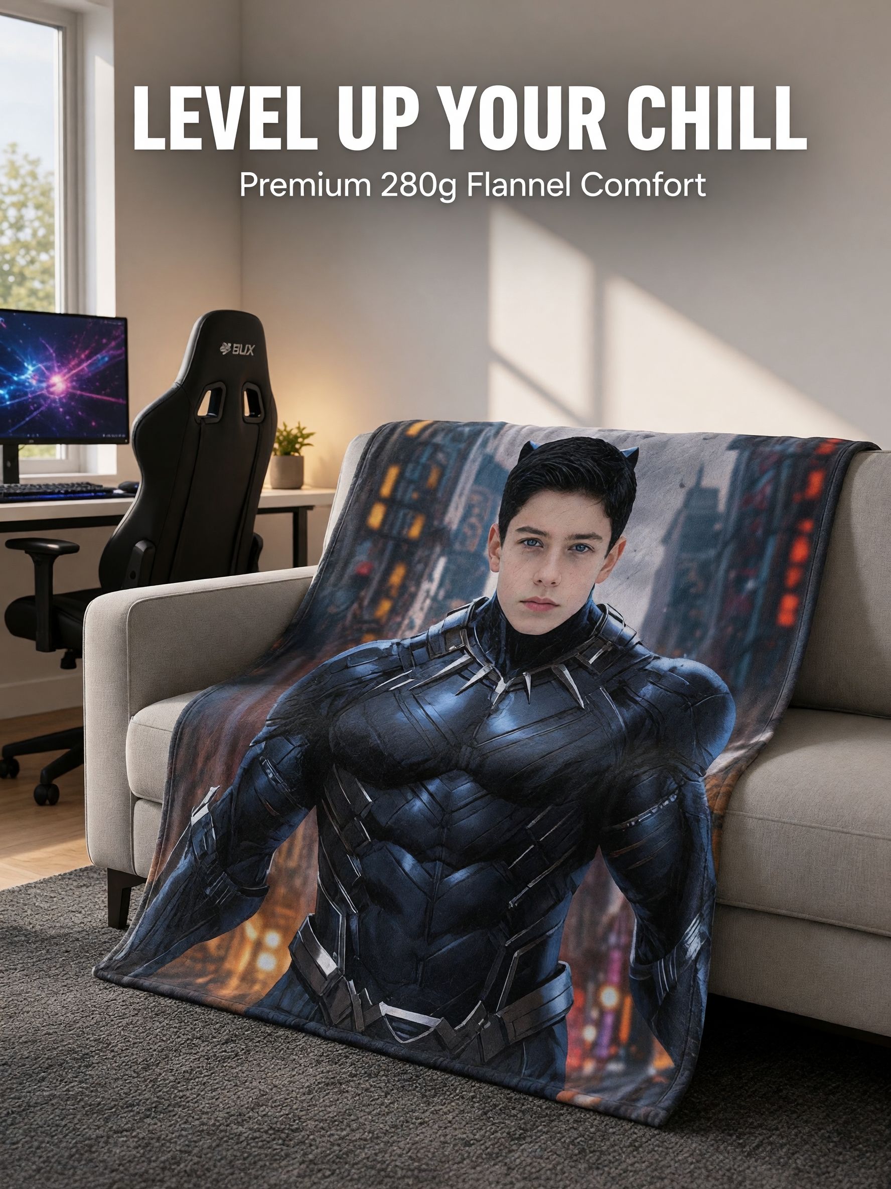 Custom Photo Face Superhero Flannel Blanket Ultra Soft Anti Pilling Fleece Throw Skin Friendly Warm Personalized