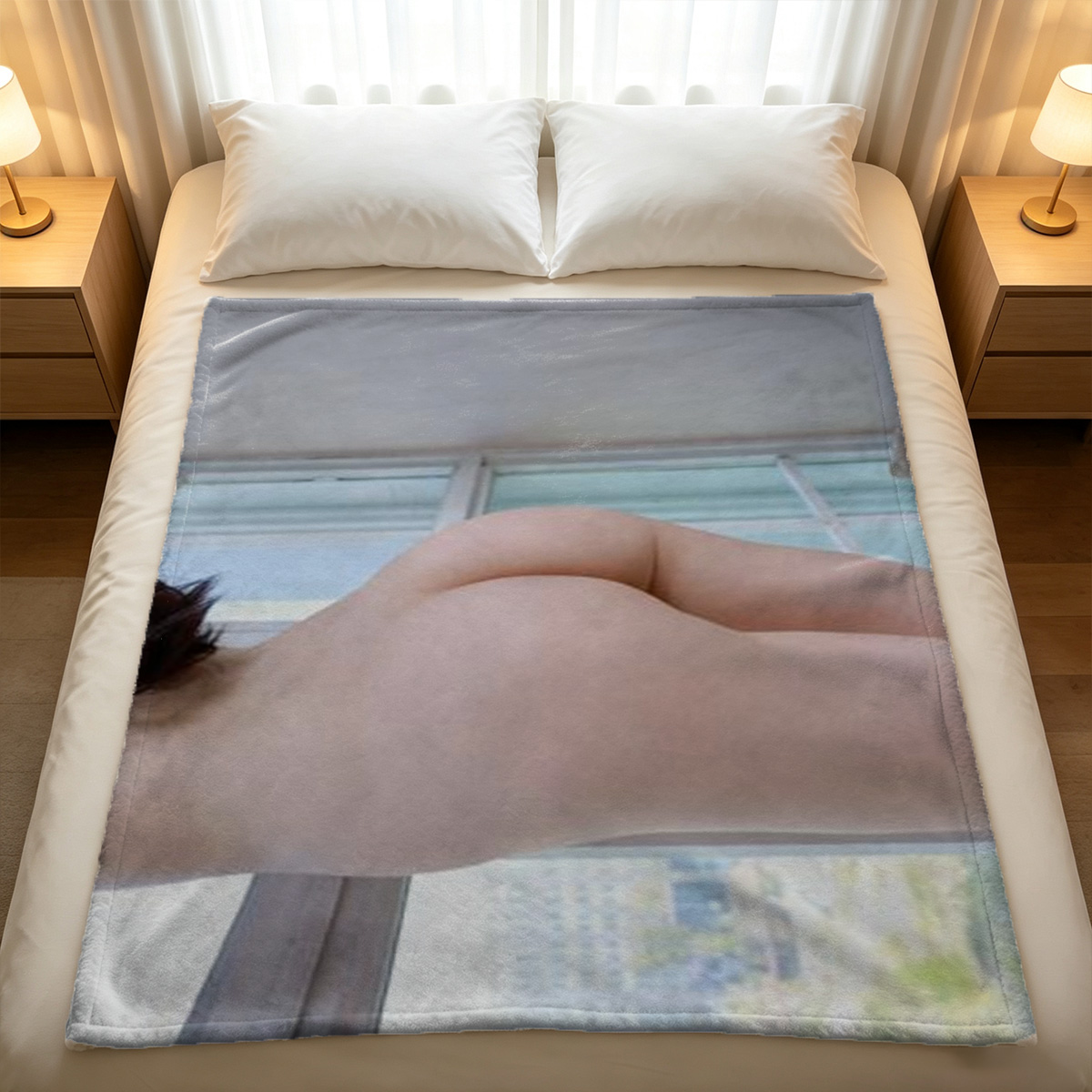 Nude in White Shirt on Blue Armchair - FEMJOY - Blanket