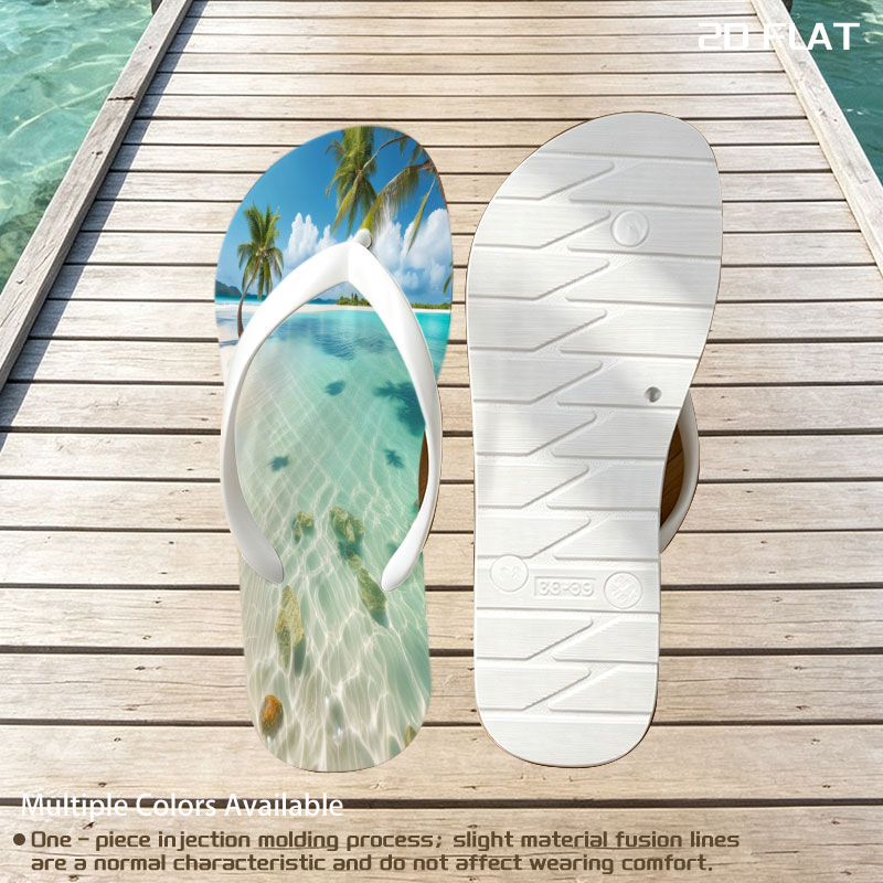 Serene tropical beach with crystal clear water and palm trees -  flip-flops