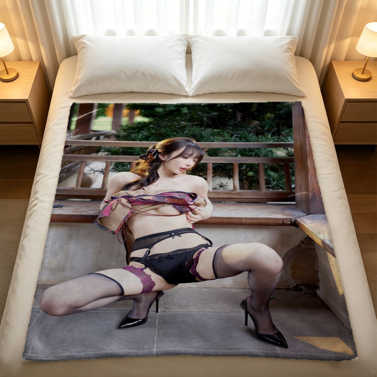 MetArtX model in leopard print lingerie posing on bed - Blanket