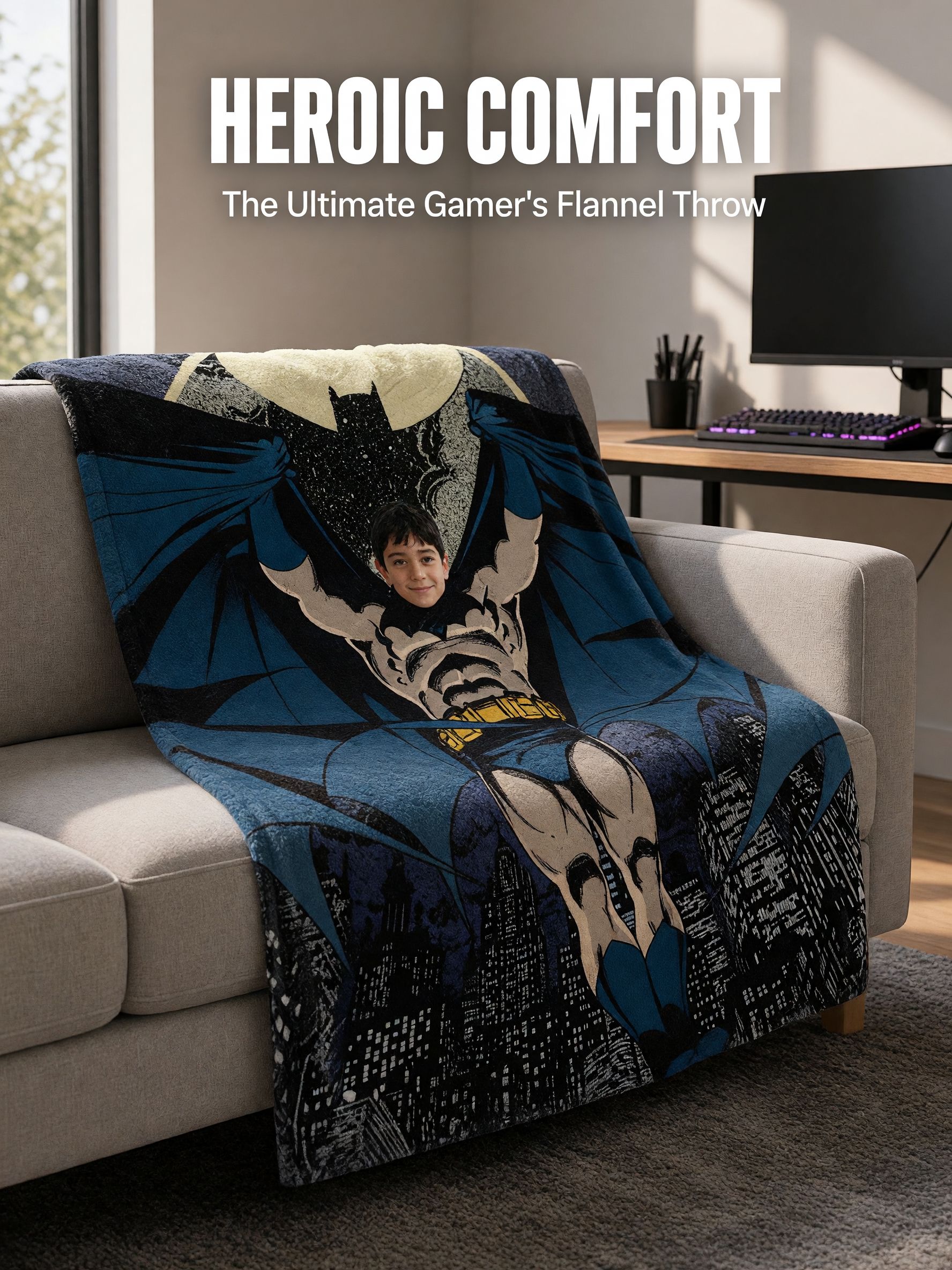 Custom Photo Superhero Flannel Fleece Throw Blanket Personalized Face Portrait Bed Couch Wrap Cozy Gift