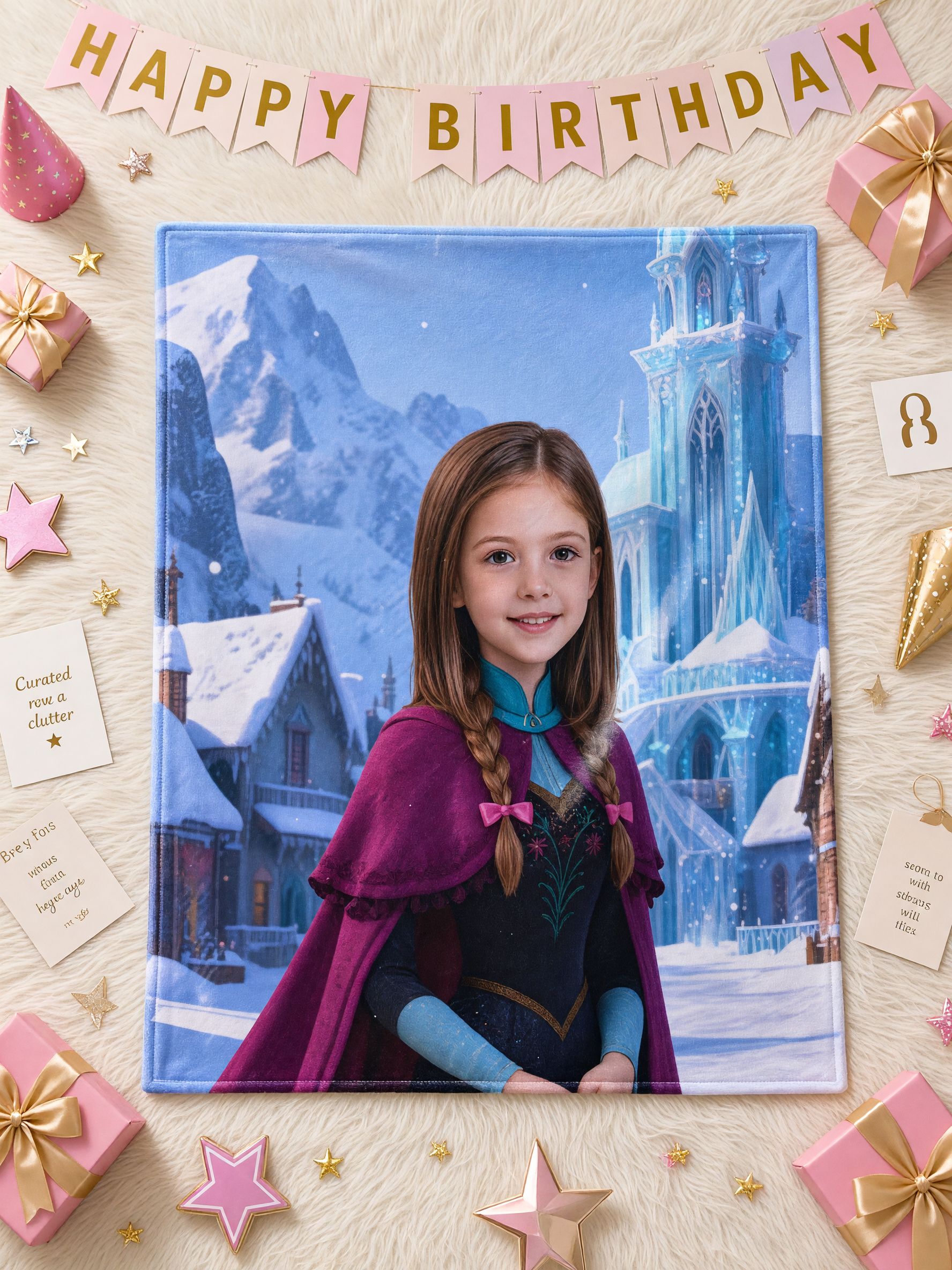 Custom Photo Face Blanket Personalized Winter Princess Castle Flannel Throw Ultra Soft Bed Couch Keepsake Gift