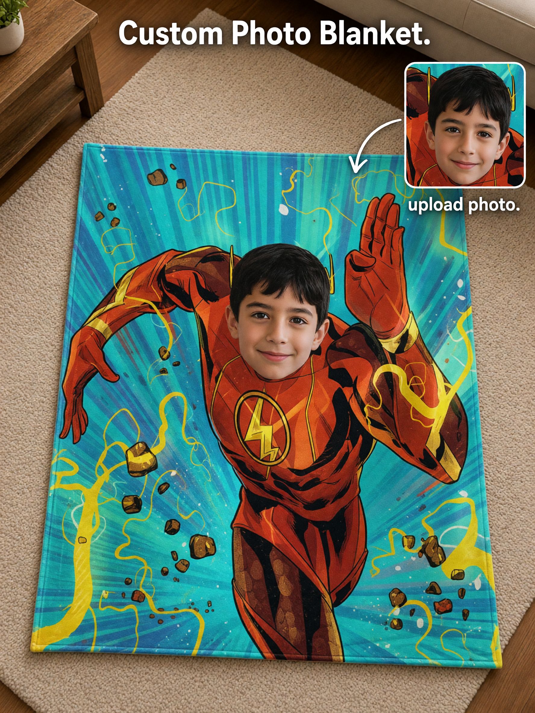 Custom Face Blanket Personalized Superhero Flannel Fleece Throw Soft Warm Couch Blanket Ideal Personalized Gift