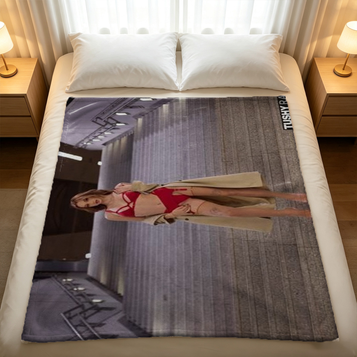 Two Women in Lingerie Reading a Book on Couch - Blanket
