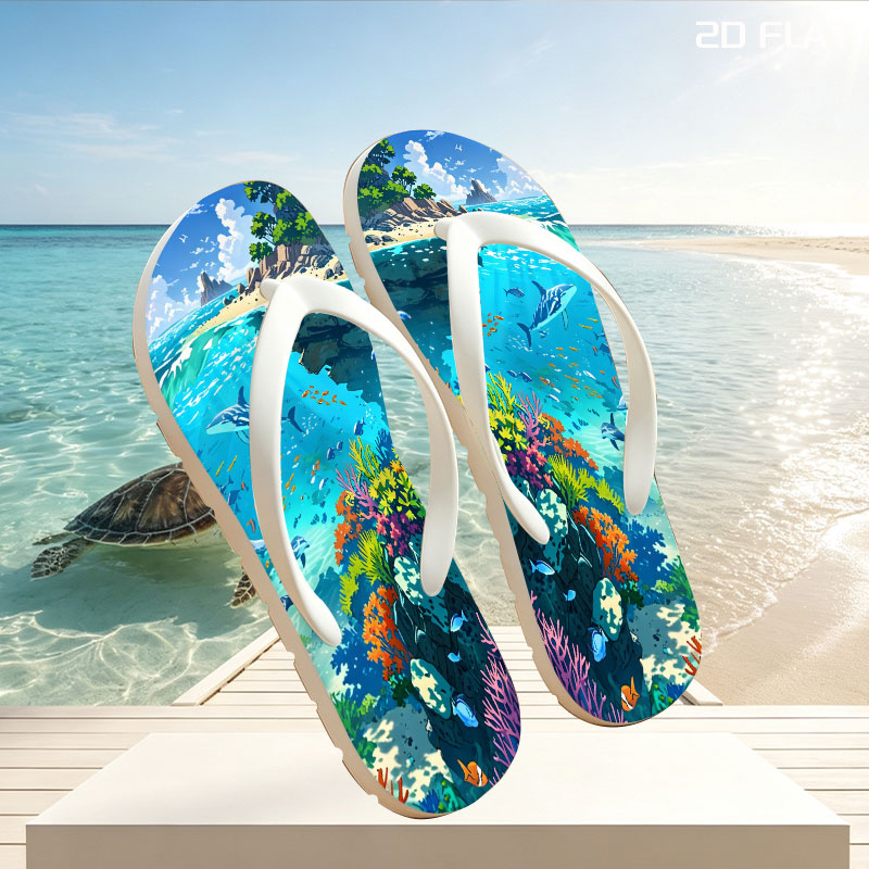 Vibrant Coral Reef with Dolphins and Tropical Fish -  flip-flops