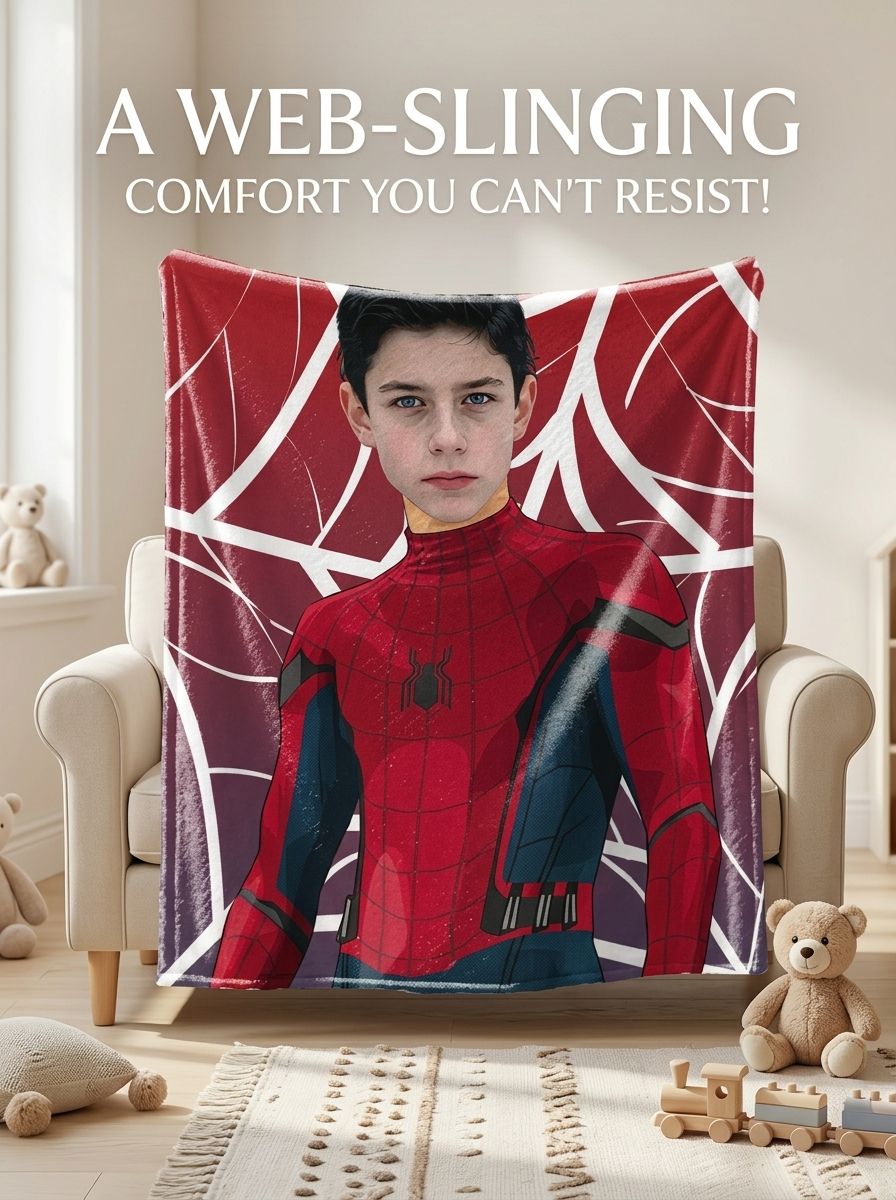 Custom Face Superhero Flannel Blanket, Personalized Photo Soft Warm Throw for Bed Sofa and Travel, Ideal Unique Gift