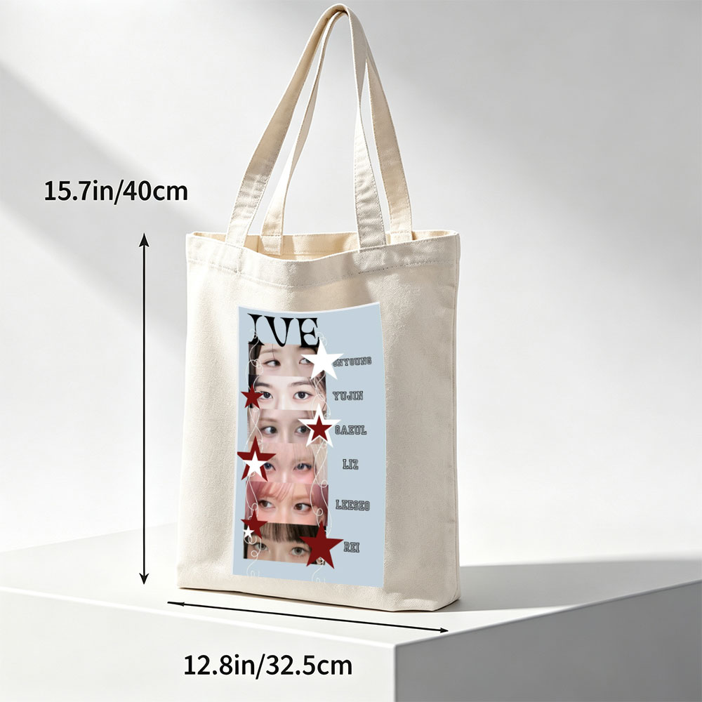 IVE Members Close-Up Eyes Portrait with Stars and Names - Canvas tote bags