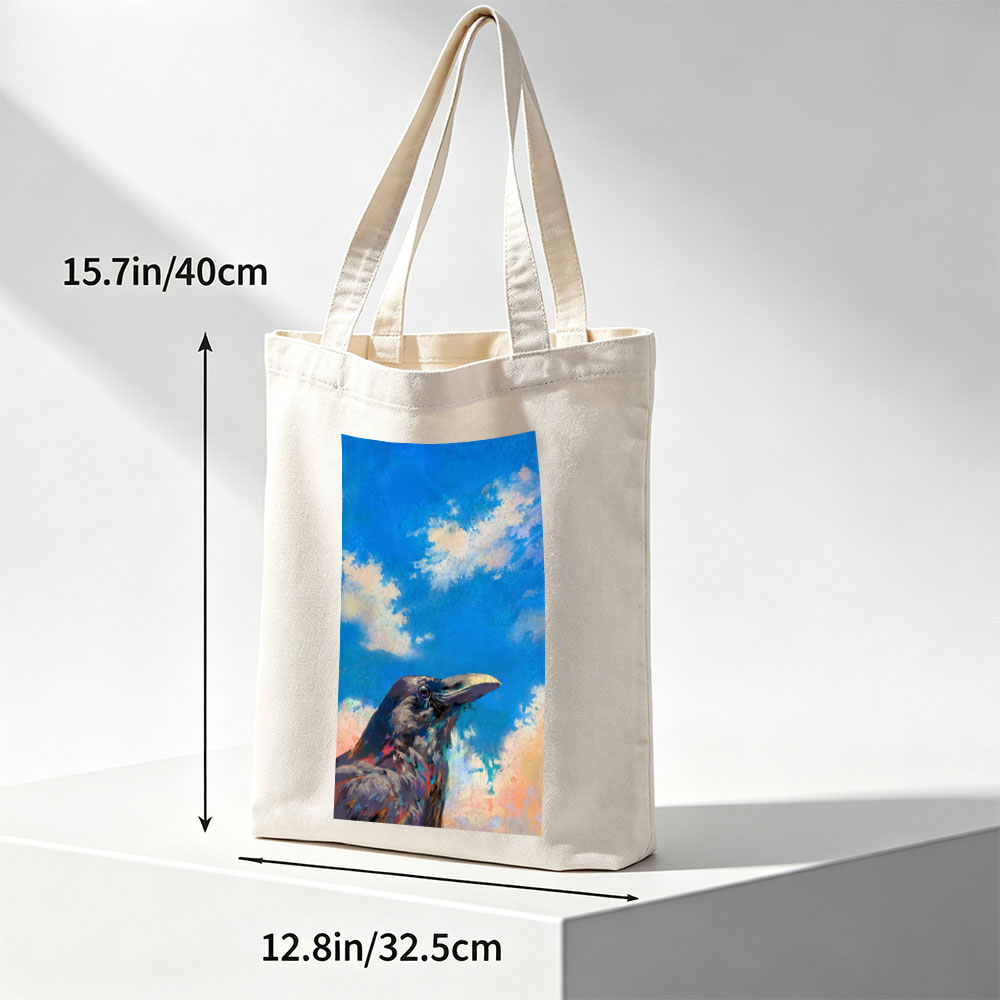 Crow Against Vibrant Sky Painting - Canvas tote bags