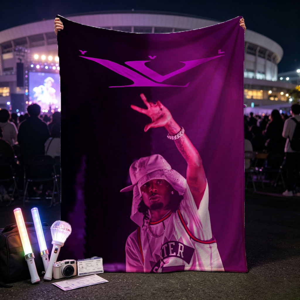 Lil Wayne Live Performance with Purple Lighting and Signature Hand Gesture - Blankets