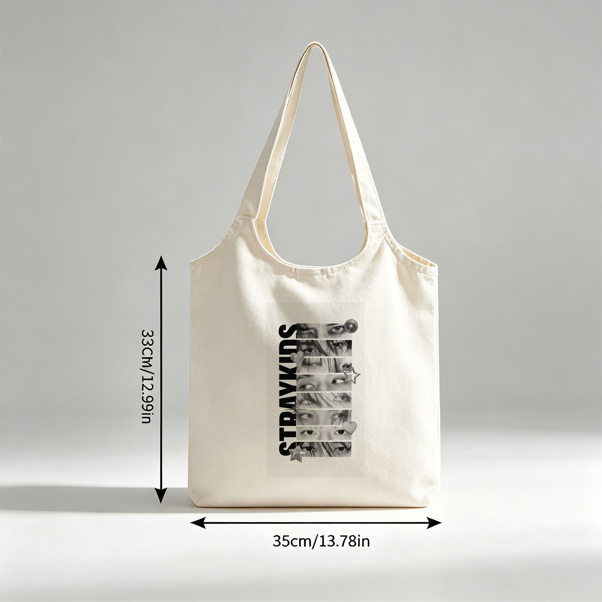 Stray Kids Close-Up Eyes Black and White Collage with Stars and Hearts - Canvas shoulder bags/