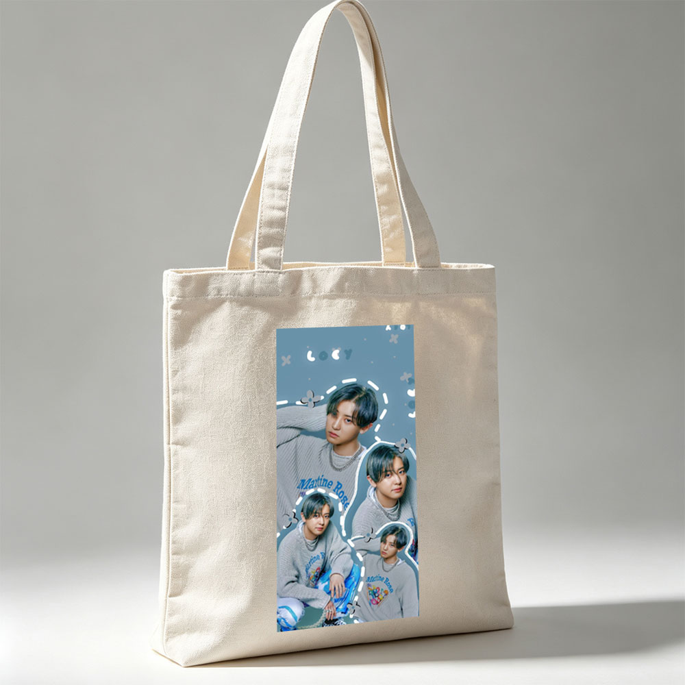 Kai - Multiple Poses in Gray Sweater with Marine Rose Design - Collage Style Photo - Canvas tote bags